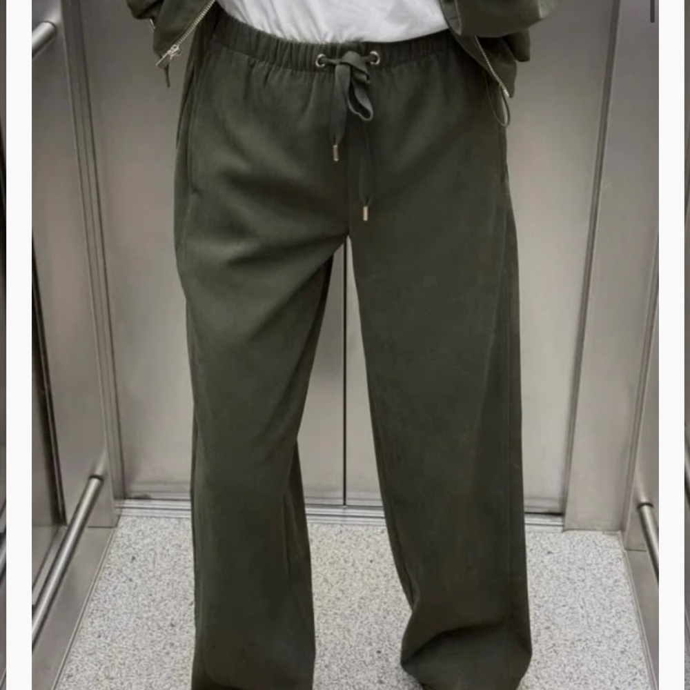 Zara Dark Green Wide-Leg Pants